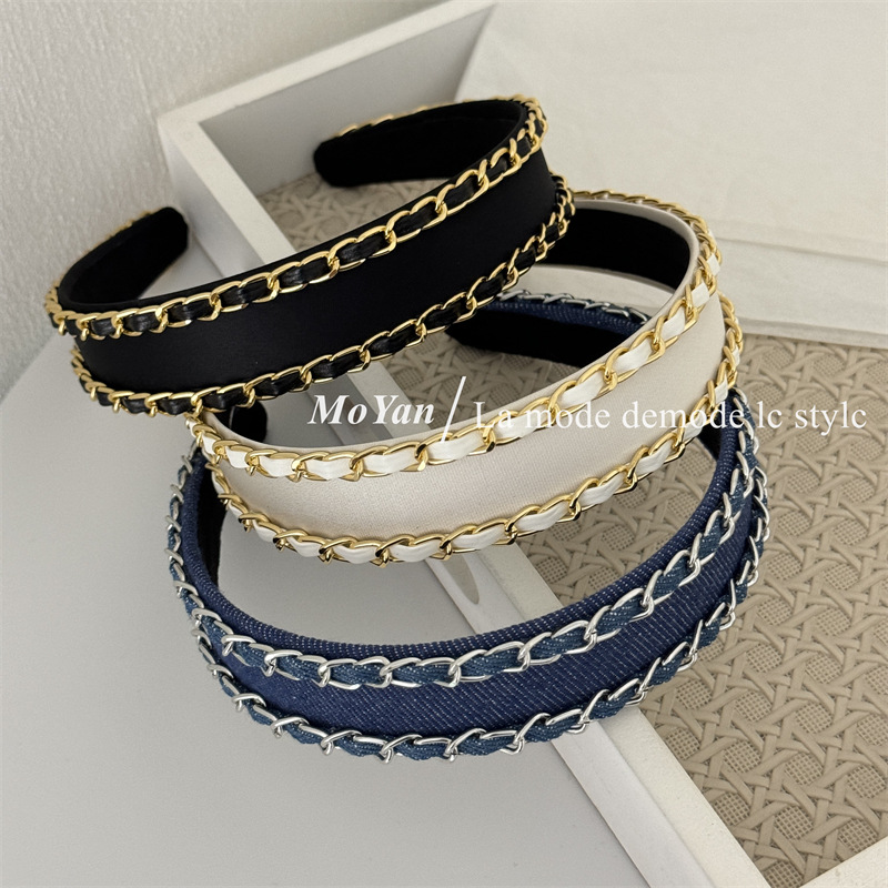 Streetwear Brand Denim - Diadema de tela vaquera con cadena